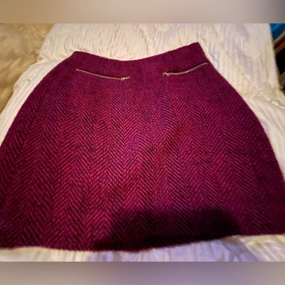 LOFT Magenta A-Line Skirt with Zipper Accents